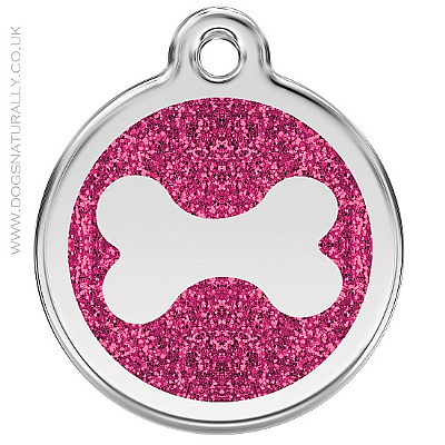 Hot Pink Glitter Bone Dog ID Tag (3 sizes)